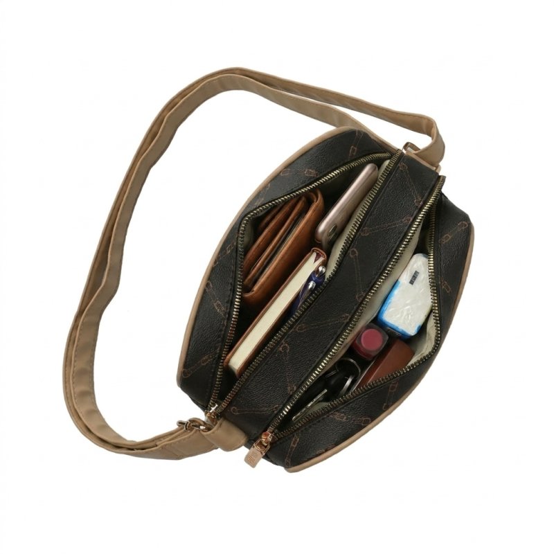 LANCETTI Sac Femme Bandoulière en PU, avec Bandoulière Réglable, Sac Moyen à Double Fermeture Zip, Élégant — intérieur