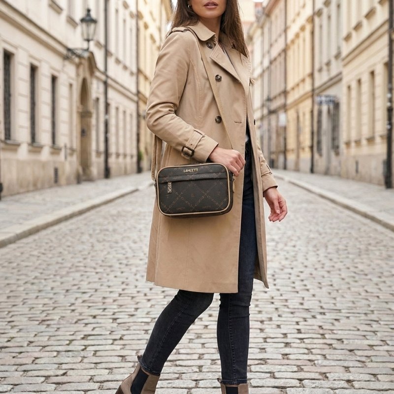 LANCETTI Sac Femme Bandoulière en PU, avec Bandoulière Réglable, Sac Moyen à Double Fermeture Zip, Élégant — vue arrière