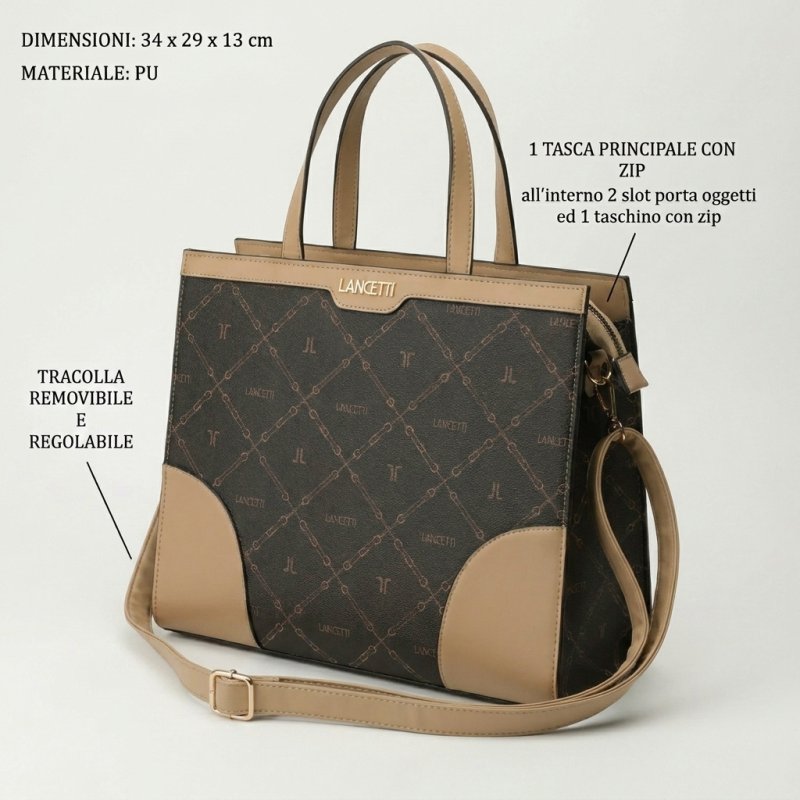 LANCETTI Damen Handtasche aus PU, Tote Bag mit verstellbarem und abnehmbarem Riemen, Tasche mit Reißverschluss, … — Ansicht 9