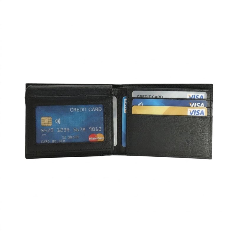 GRESEL Cartera Hombre Slim en Piel Auténtica Nappa Suave, Tarjetero, Negro — vista frontal