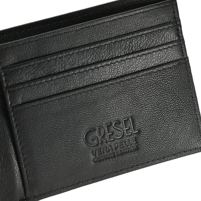 GRESEL Portefeuille Homme Slim en Cuir Véritable Nappa Souple, Porte-cartes, Noir — détail