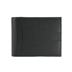GRESEL Geldbörse Herren Slim aus echtem Leder Saffiano, Kartenfach, Schwarz
