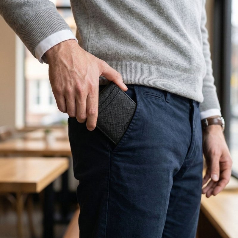 GRESEL Men's Slim Genuine Leather Wallet, Saffiano, Card Holder, Black — inside