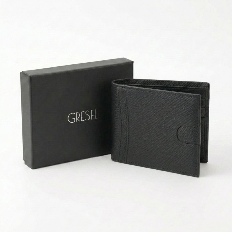 GRESEL Cartera Hombre Slim en Piel Auténtica Saffiano, Tarjetero, Negro — vista 7