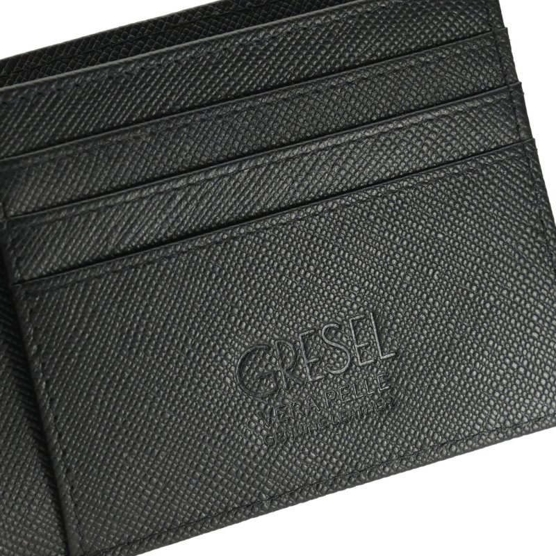 GRESEL Cartera Hombre Slim en Piel Auténtica Saffiano, Tarjetero, Negro — detalle