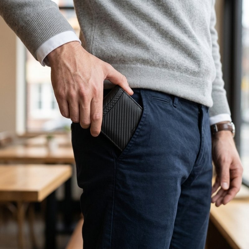 GRESEL Men's Slim Genuine Leather Wallet, Carbon Effect, Card Holder, Black — inside