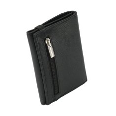 GRESEL Men's Slim Genuine Leather Wallet, Saffiano, with Coin Pocket, Black