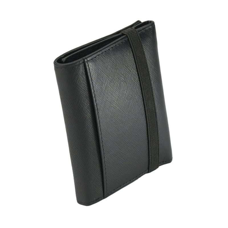 GRESEL Men's Slim Genuine Leather Wallet, Saffiano, with Coin Pocket, Black — inside