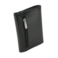 GRESEL Cartera Hombre Slim en Piel Auténtica Efecto Carbono con Portamonedas, Negro