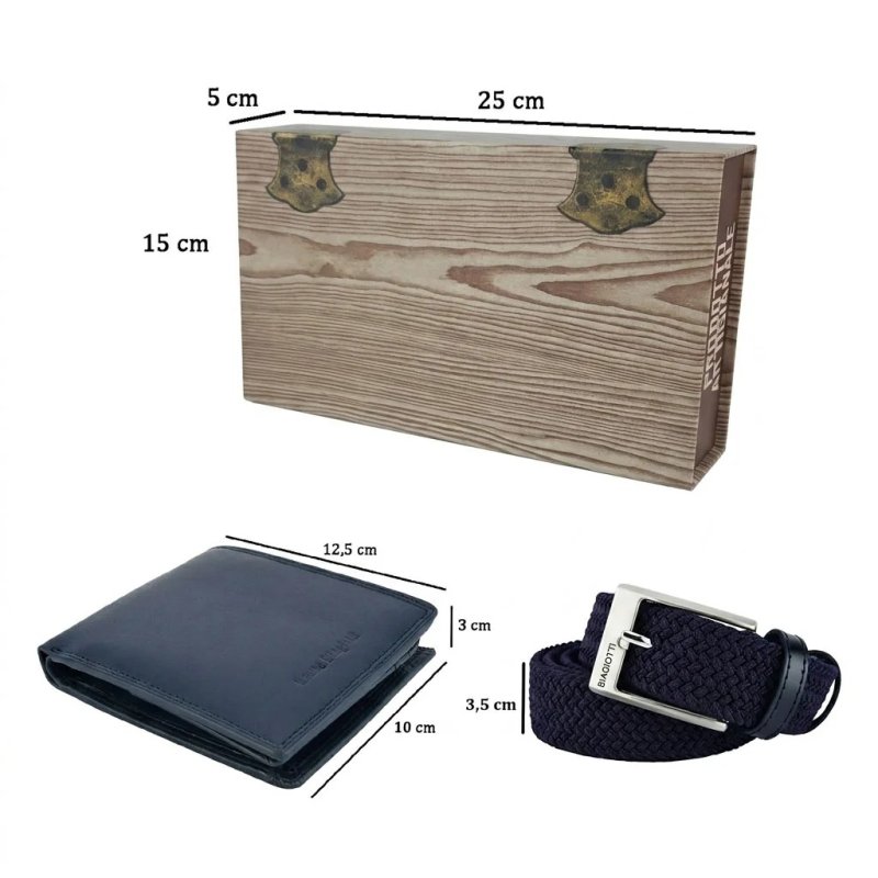 Biagiotti Men's Gift Set: Genuine Leather Wallet & Shortenable Elastic Belt — logo detail