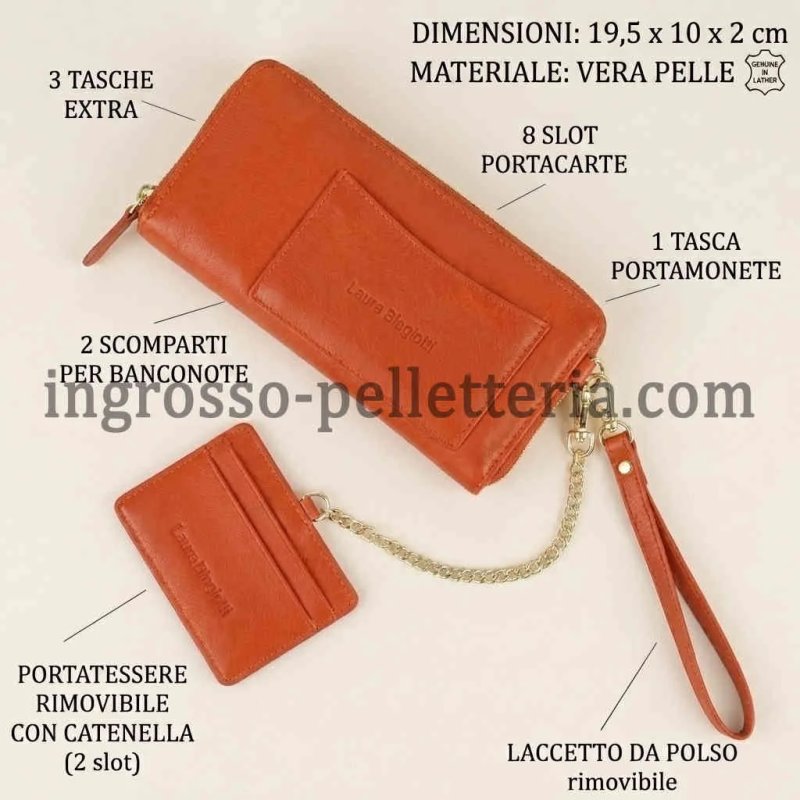 Laura Biagiotti Portefeuille Femme en Cuir Véritable, Dragonne, Porte-cartes Amovible et Boîte Cadeau — vue 10