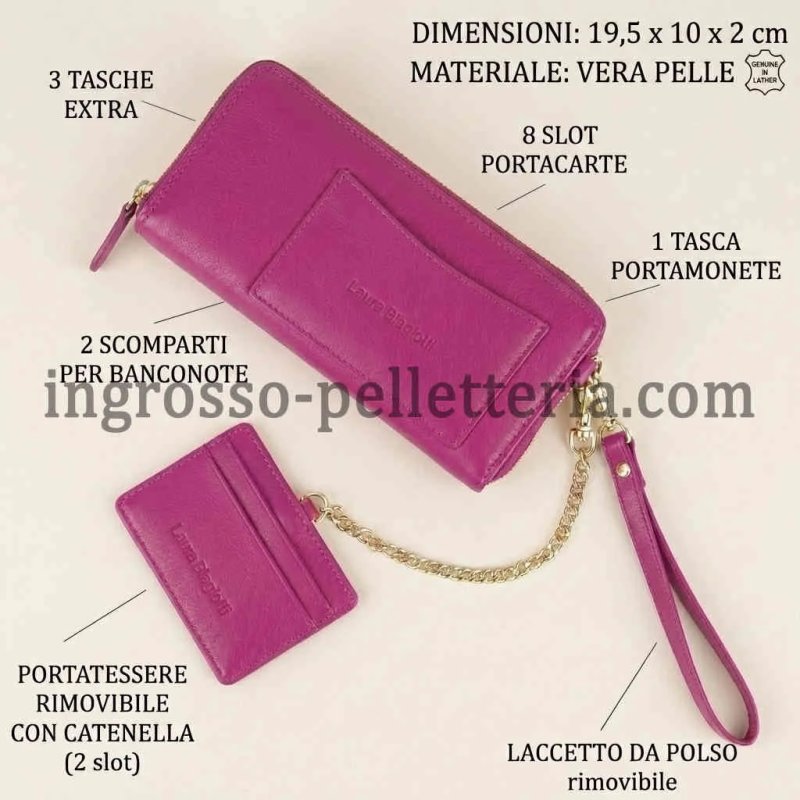 Laura Biagiotti Cartera Mujer en Piel Auténtica, Correa de Muñeca, Tarjetero Extraíble y Caja de Regalo — vista 18