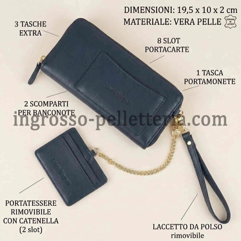 Laura Biagiotti Portefeuille Femme en Cuir Véritable, Dragonne, Porte-cartes Amovible et Boîte Cadeau — vue 26