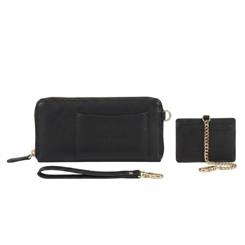 Laura Biagiotti Women's Wallet in Genuine Leather, Wrist Strap, Removable Card Holder and Gift Box — view 33