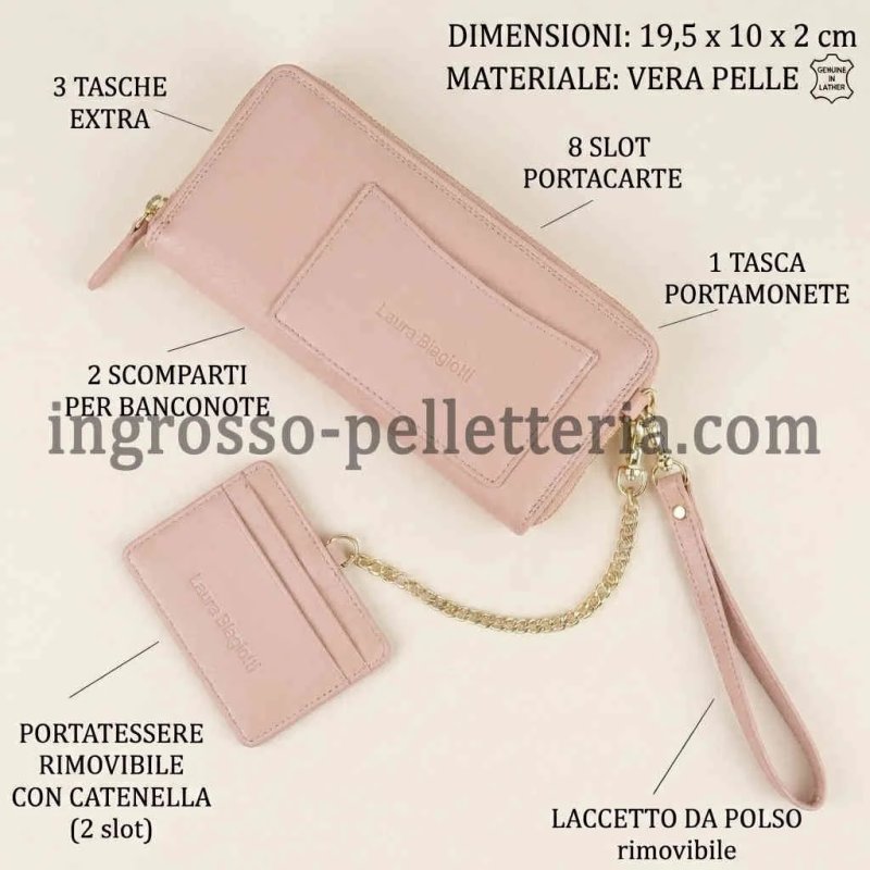 Laura Biagiotti Cartera Mujer en Piel Auténtica, Correa de Muñeca, Tarjetero Extraíble y Caja de Regalo — vista 42