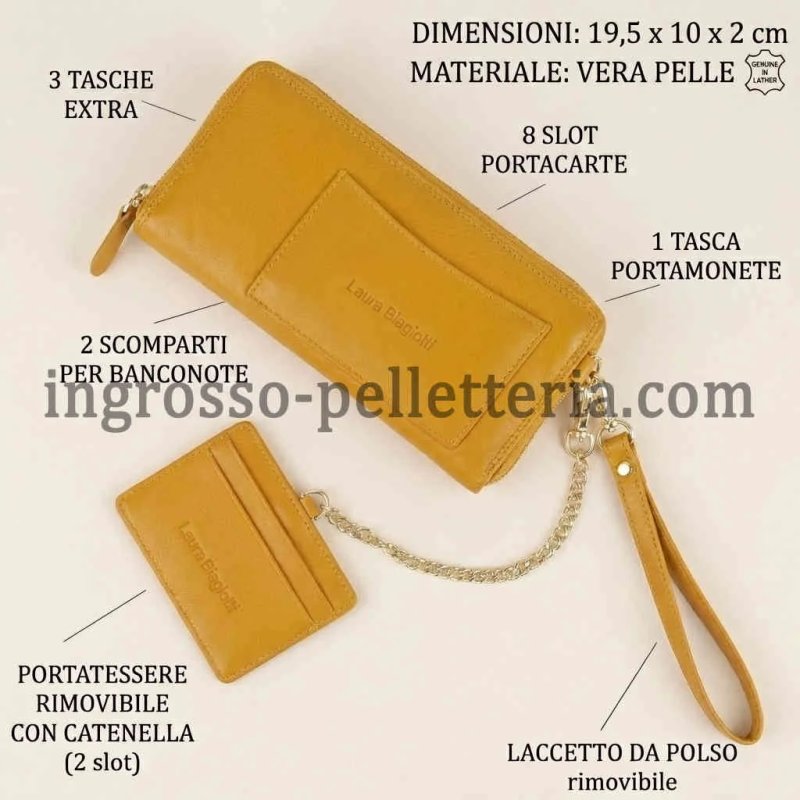 Laura Biagiotti Cartera Mujer en Piel Auténtica, Correa de Muñeca, Tarjetero Extraíble y Caja de Regalo — vista 50