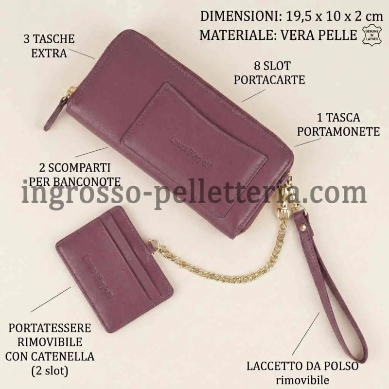 Laura Biagiotti Cartera Mujer en Piel Auténtica, Correa de Muñeca, Tarjetero Extraíble y Caja de Regalo — vista 58