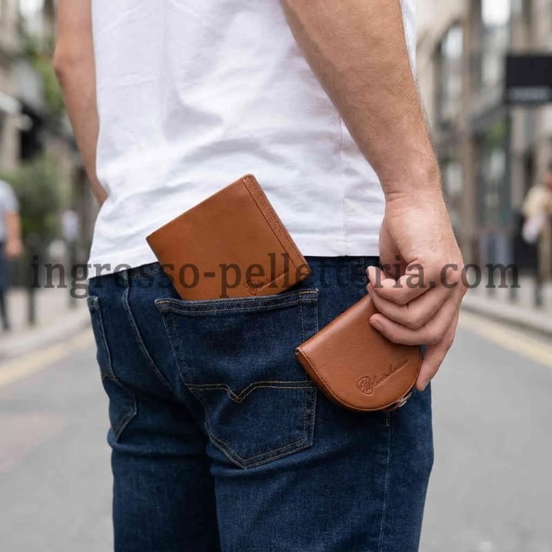 Conte Massimo Geschenkset Herren, Geldbörse und Münzbörse aus Echtem Leder, RFID-Schutz — Rückansicht