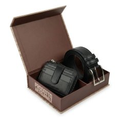 Conte Massimo Coffret Cadeau Portefeuille et Ceinture en Cuir Véritable, Homme et Femme, Ceinture Made in Italy, Protection RFID
