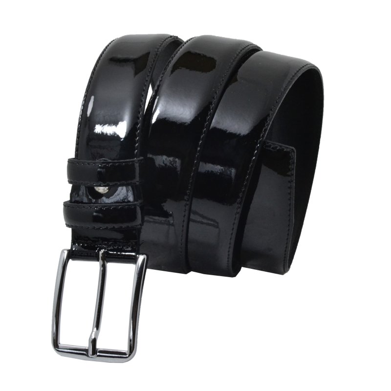 Conte Massimo Genuine Leather Belt with Glossy Patent Finish, Men's and Women's, Handmade — detail
