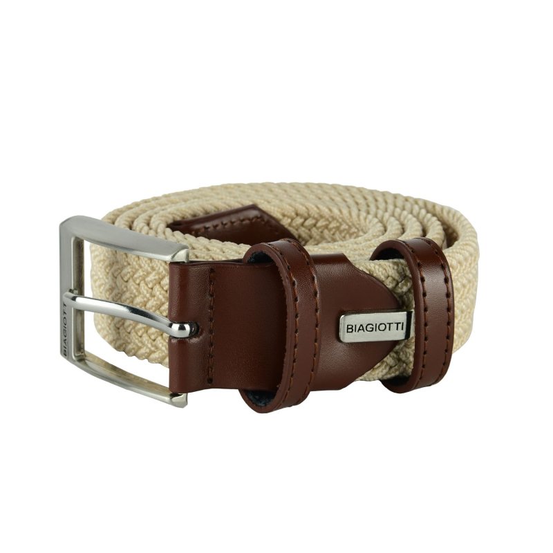 Biagiotti Elastic Woven Belt, Men and Women, With Genuine Leather Inserts and Gift Box — front view