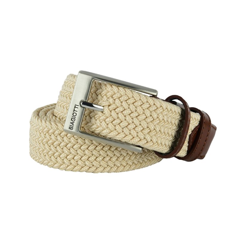 Biagiotti Elastic Woven Belt, Men and Women, With Genuine Leather Inserts and Gift Box — back view