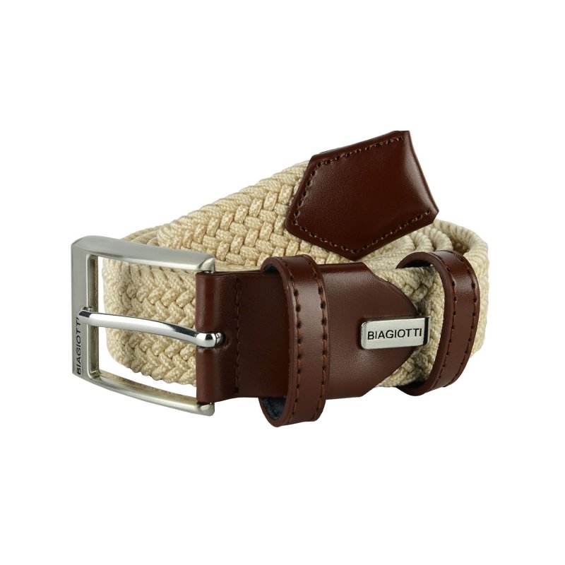 Biagiotti Elastic Woven Belt, Men and Women, With Genuine Leather Inserts and Gift Box — view 7