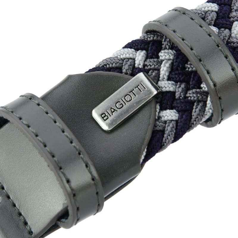 Biagiotti Ceinture Élastique Tressée, Homme et Femme, avec Inserts en Cuir Véritable et Boîte Cadeau — vue 96
