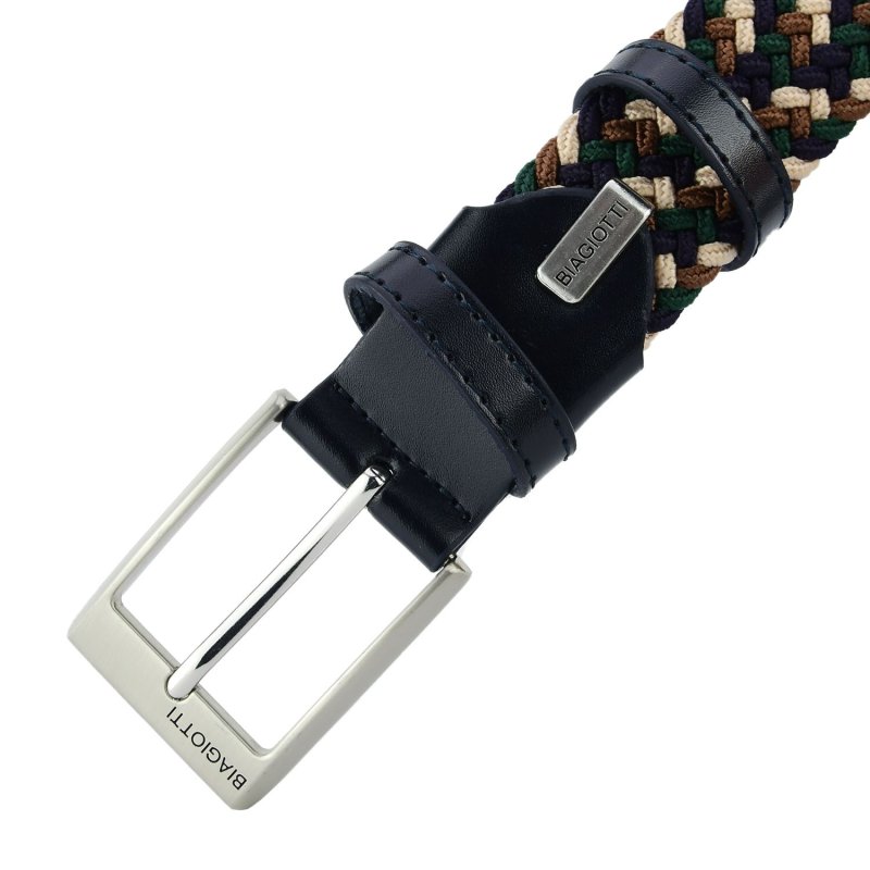 Biagiotti Ceinture Élastique Tressée, Homme et Femme, avec Inserts en Cuir Véritable et Boîte Cadeau — vue 109