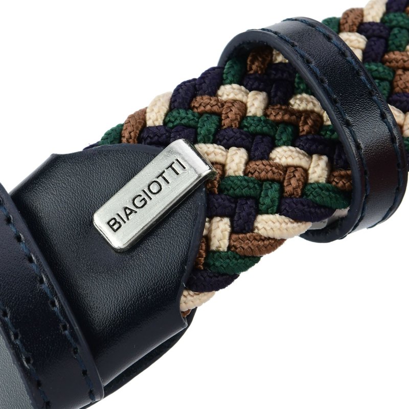 Biagiotti Cinturón Elástico Trenzado, Hombre y Mujer, con Insertos de Piel Genuina y Caja de Regalo — vista 112