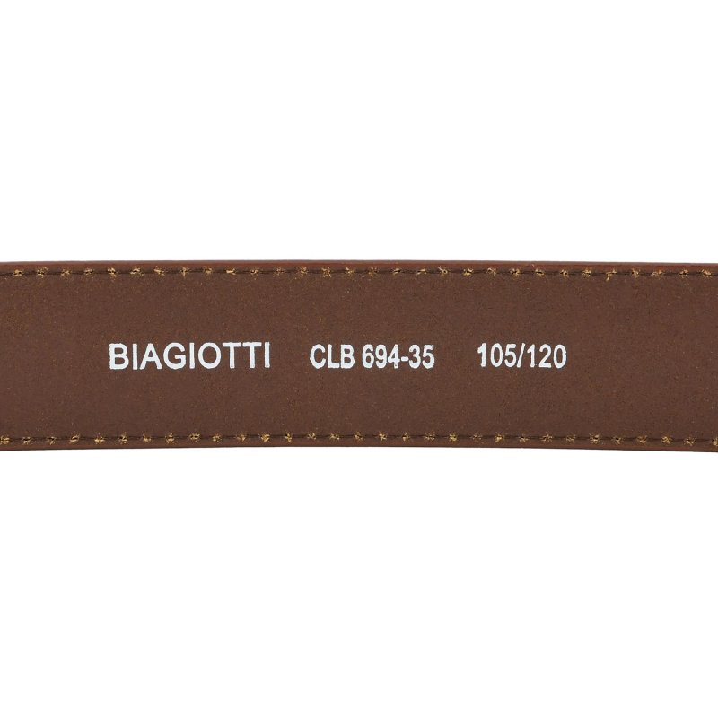 Biagiotti Men's Belt Outer PU Leather Lining, Adjustable, 3,5 cm High With Stitching and Box 694 — logo detail