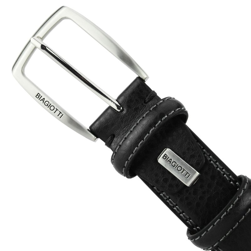 Cinturón de Hombre Laura Biagiotti de Piel Genuina, Hebilla Sin Níquel, Acortable, Alto 3,5 cm, con Caja — detalle