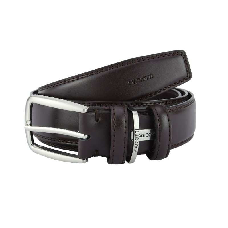 Ceinture Homme Laura Biagiotti en Cuir Véritable, Boucle Sans Nickel, avec Couture, Hauteur 3,5 cm, avec Boîte — vue de face