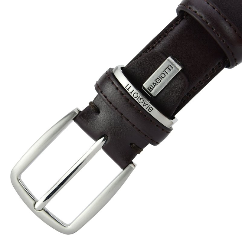 Ceinture Homme Laura Biagiotti en Cuir Véritable, Boucle Sans Nickel, avec Couture, Hauteur 3,5 cm, avec Boîte — intérieur