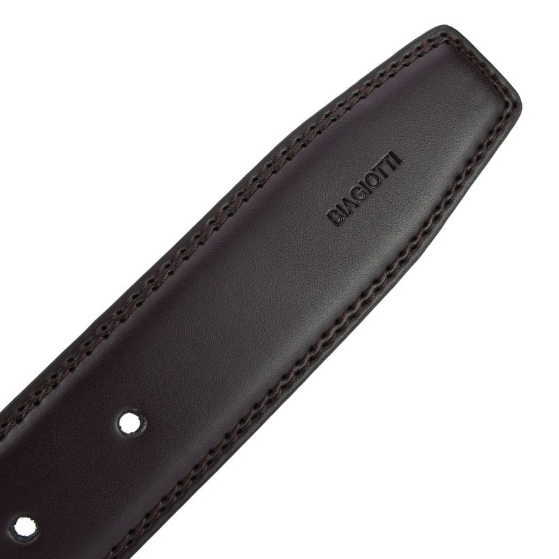 Laura Biagiotti Men's Belt in Genuine Leather, Nickel Free Buckle, With Stitching, 3.5 High With Box — detail