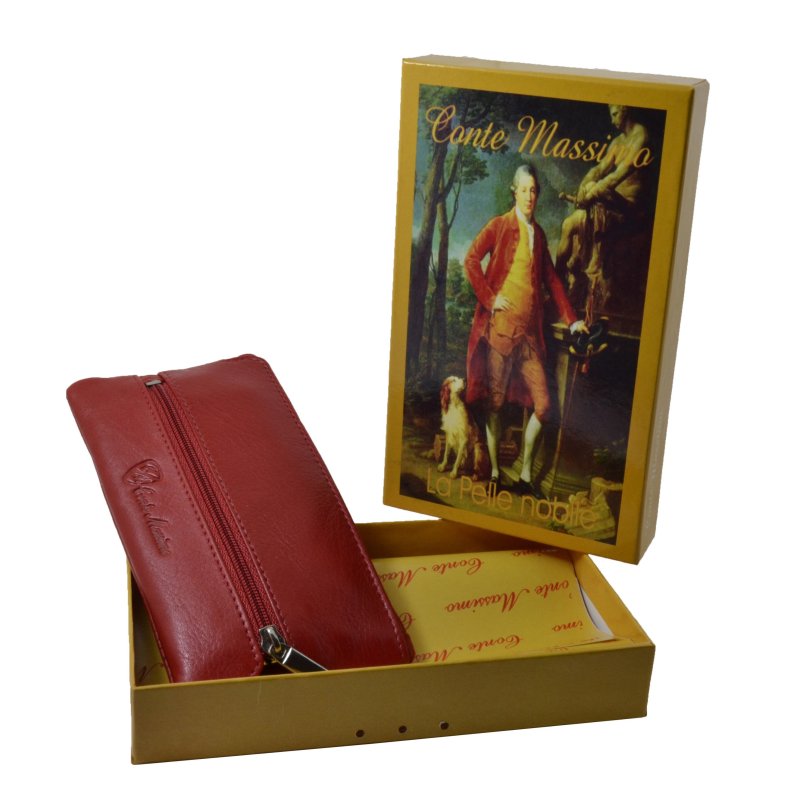 CONTE MASSIMO Étui à Clés pour Homme et Femme en Cuir Véritable avec Fermeture Zippée, Boîte Cadeau — intérieur