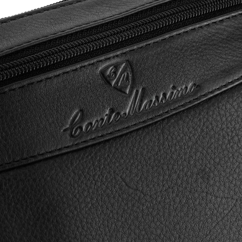 Conte Massimo Men's Crossbody Bag In Genuine Leather With Adjustable Strap, Medium 417 — logo detail