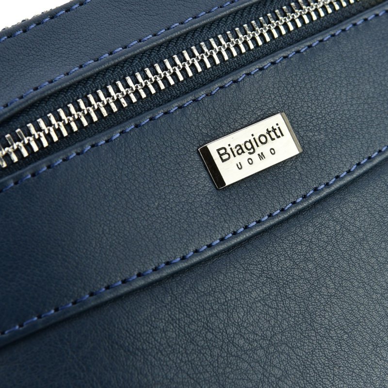 Biagiotti Men's Crossbody Bag With Strap, In Genuine Leather, Small 401 — logo detail