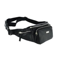 Biagiotti Waist Bag In Genuine Leather, For Men And Women, Black, Soft And Practical