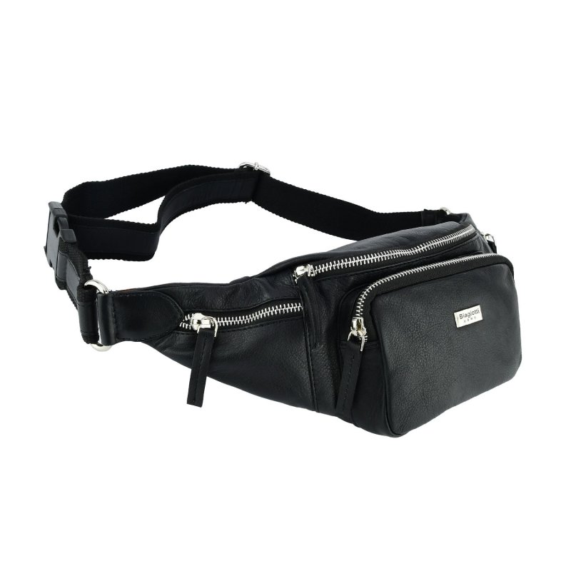 Biagiotti Riñonera de Piel Genuina, para Hombre y Mujer, Negra, Suave y Práctica