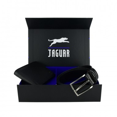 Jaguar Cofanetto Regalo Uomo Cintura e Portafoglio, In Vera Pelle