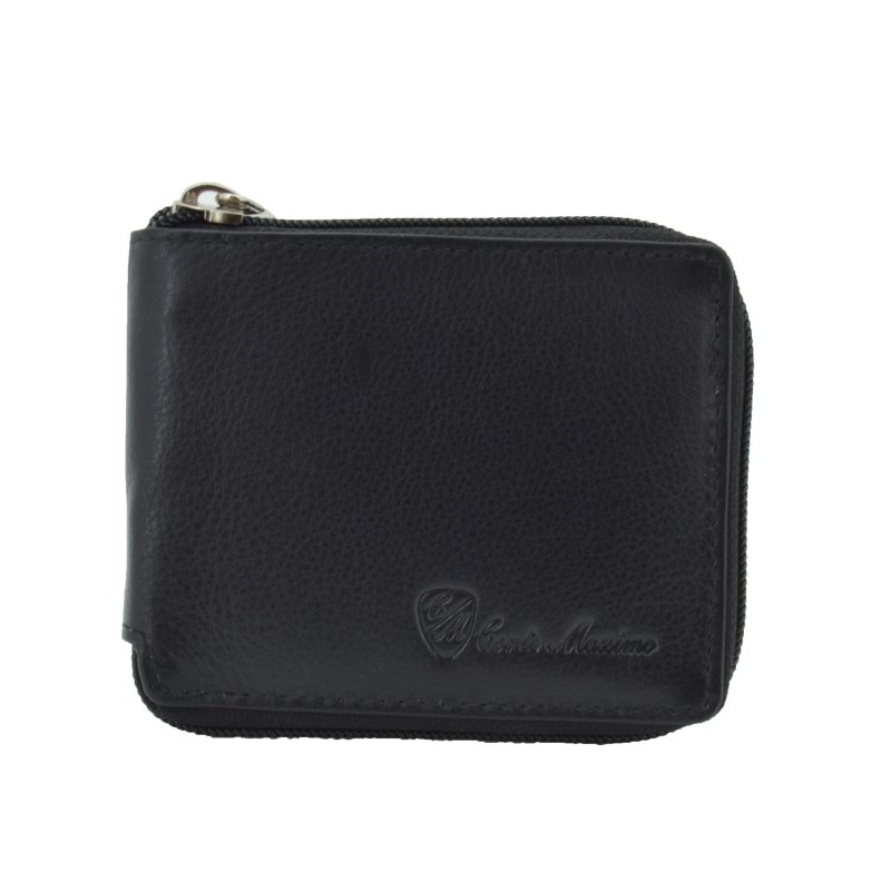 CONTE MASSIMO Men's Wallet With Zipper, Genuine Leather, With Gift Box — logo detail