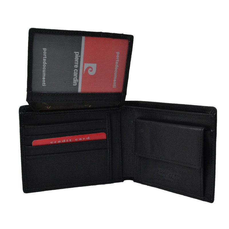 Pierre Cardin Portefeuille homme noir en cuir avec porte-monnaie — intérieur