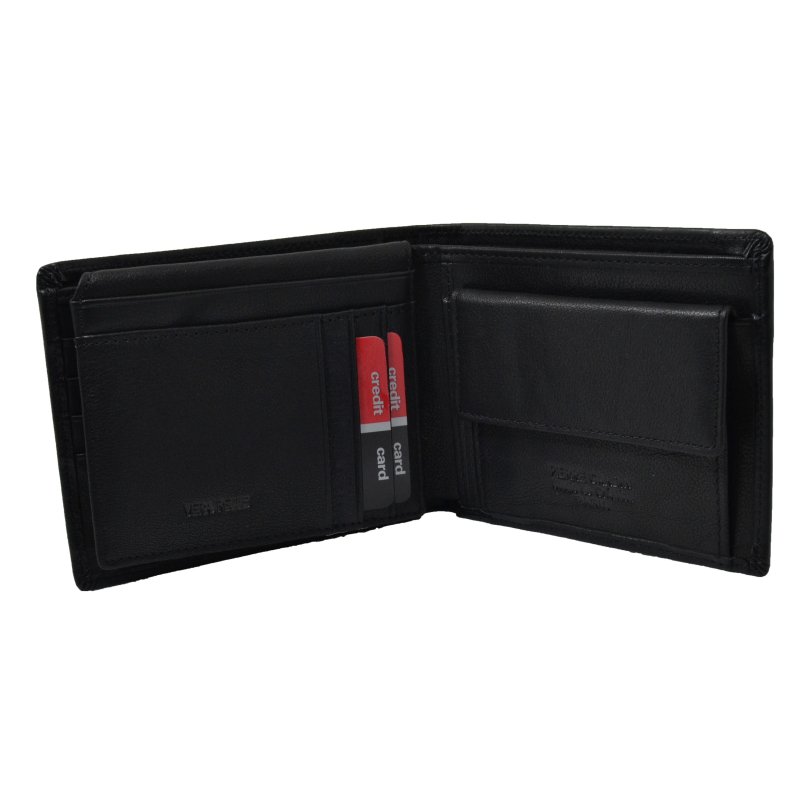 Pierre Cardin Herrenbrieftasche schwarz aus Leder mit Münzfach — Detail