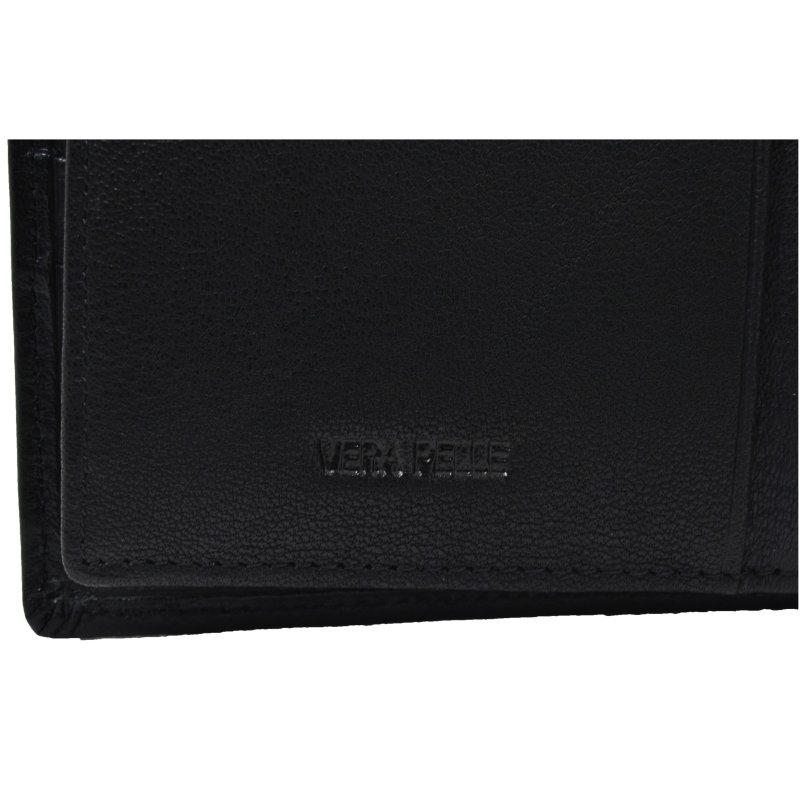 Pierre Cardin Cartera de hombre negra de piel con monedero — detalle del logotipo